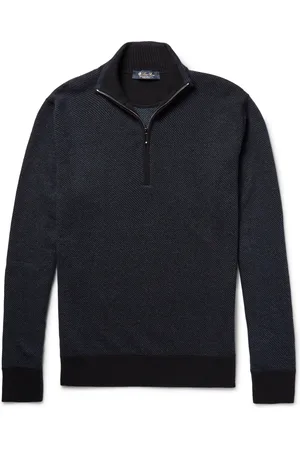 Loro Piana Roadster Striped Cashmere Half-Zip Sweater