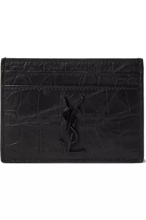 Saint Laurent Monogram Card Case Crocodile Embossed Leather Black
