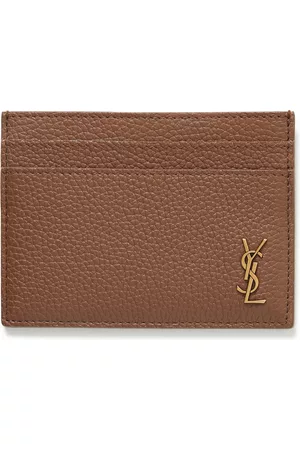 Gold YSL-plaque grained leather cardholder, Saint Laurent