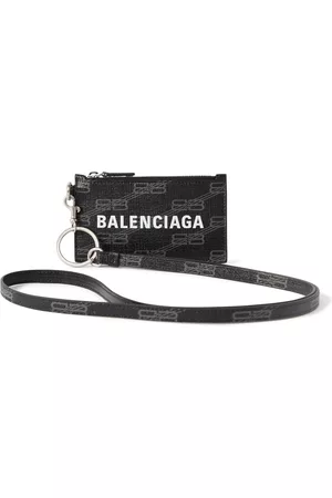 Balenciaga Logo-Print Cross-Grain Leather Cardholder with Lanyard