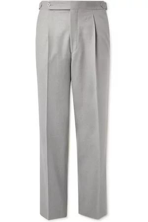 Tapered Pleated Belted Cotton-Twill Trousers