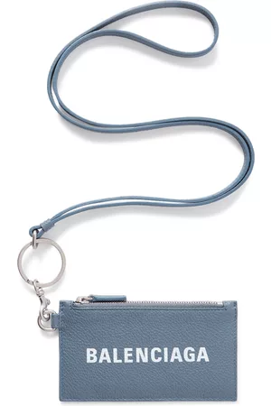 Balenciaga Logo-Print Full-Grain Leather Cardholder with Lanyard
