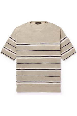 Loro Piana Striped Herringbone Linen T-Shirt