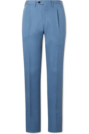 Cotton jersey straight pants in blue - Kiton