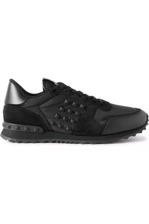 VALENTINO GARAVANI Rockstud Leather, Suede and Shell Sneakers