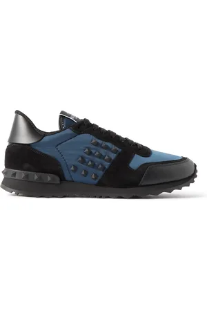 VALENTINO GARAVANI Rockstud Leather, Suede and Shell Sneakers