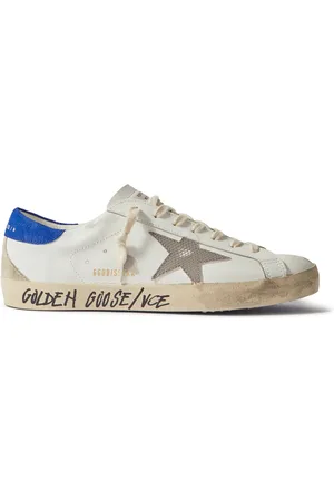 Golden Goose Super-Star Distressed Printed Suede-Trimmed Leather Sneakers