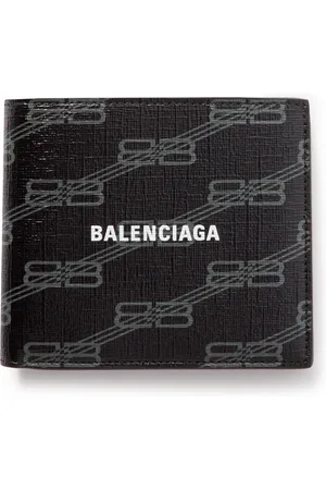 Balenciaga Logo-Print Cross-Grain Leather Billfold Wallet