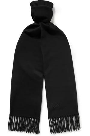 Saint Laurent Logo-Embroidered Fringed Cashmere Scarf