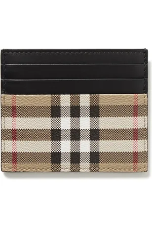 Burberry Check Leather Card Case in Black for Men