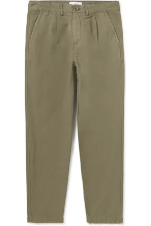 Mr P. Straight-Leg Pleated Garment-Dyed Cotton and Linen-Blend Trousers