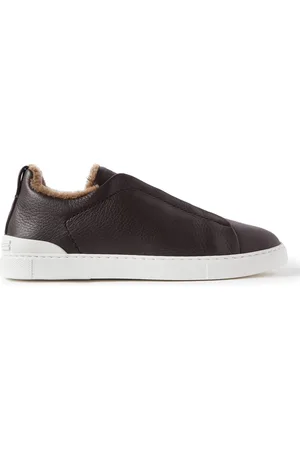 Ermenegildo Zegna Triple Stitch™ Shearling-Lined Full-Grain Leather Slip-On Sneakers
