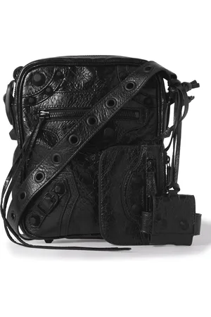 Balenciaga Le Cagole Cracked-Leather Messenger Bag