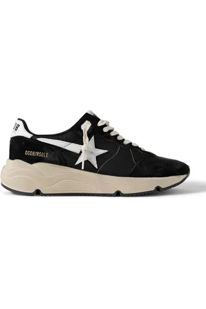 Golden Goose Running Sole Distressed Leather, Shell and Suede Sneakers