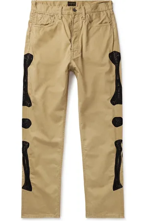 KAPITAL Okagilly Slim-Fit Crochet-Trimmed Cotton-Twill Chinos