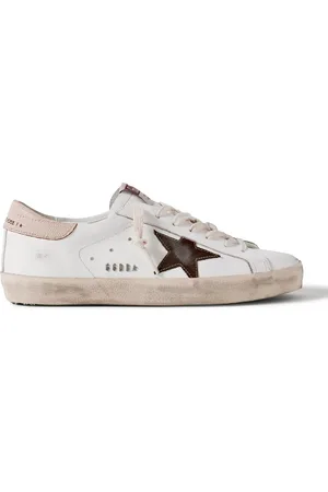 Golden Goose Super-Star Distressed Suede-Trimmed Leather Sneakers