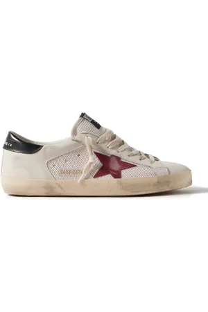 Golden Goose Superstar Distressed Suede-Trimmed Leather and Mesh Sneakers