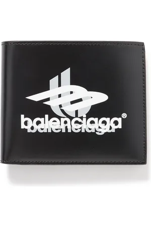 Balenciaga Cash Square Logo-Print Leather Bifold Wallet