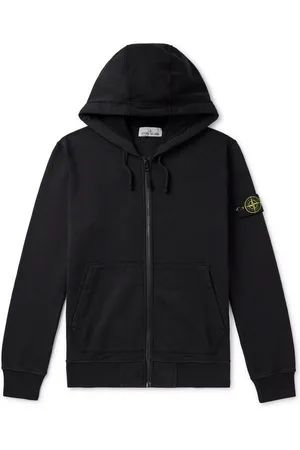 Stone Island Logo-Appliquéd Garment-Dyed Cotton-Jersey Zip-Up Hoodie