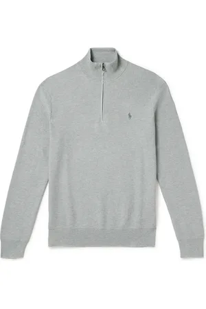 Ralph Lauren Logo-Embroidered Honeycomb-Knit Cotton Half-Zip Sweater
