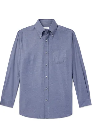 Loro Piana Button-Down Collar Cotton and Cashmere-Blend Denim Shirt