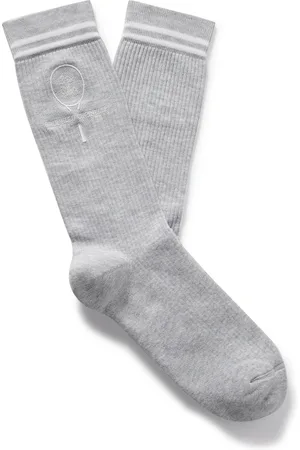 Brunello Cucinelli Logo-Embroidered Striped Ribbed Cotton-Blend Socks