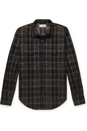 Black Flannel Checked Cotton Shirt|284714702