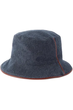 Loro Piana Leather-Trimmed Logo-Embroidered Denim Bucket Hat