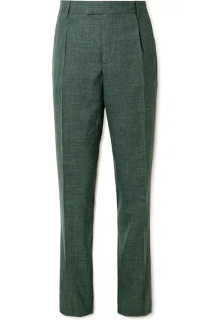 Mr P. Mike Straight-Leg Pleated Wool, Silk and Linen-Blend Suit Trousers