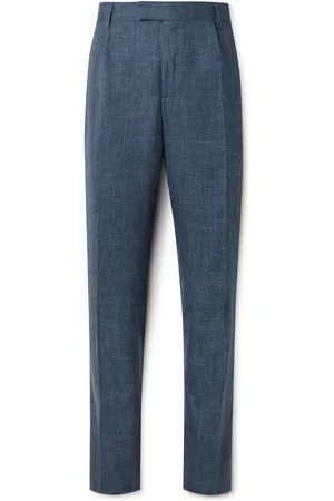 Mr P. Mike Straight-Leg Pleated Wool, Silk and Linen-Blend Suit Trousers