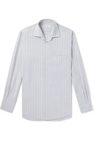Loro Piana Andre Camp-Collar Striped Linen and Silk-Blend Shirt