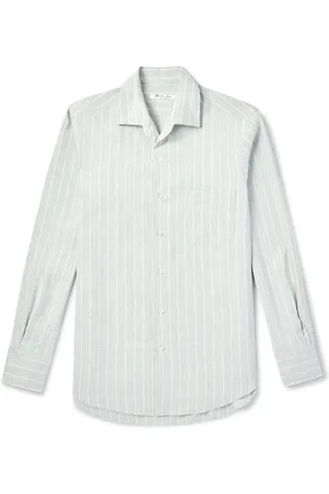 Loro Piana André Camp-Collar Striped Linen and Silk-Blend Shirt