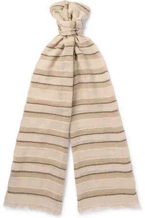 Loro Piana Nakaumi Frayed Striped Silk, Linen and Cotton-Blend Scarf