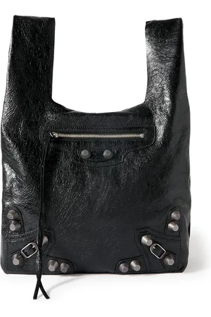 Balenciaga Le Cagole Studded Cracked-Leather Tote Bag
