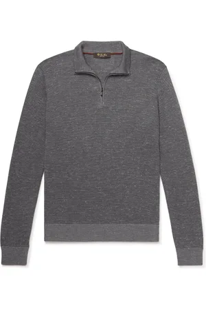 Loro Piana Slim-Fit Ribbed Silk, Cashmere and Linen-Blend Half-Zip Sweater