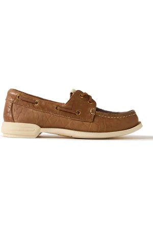 VISVIM Americana II Eye-Folk Textured-Leather Boat Shoes