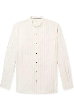 Loro Piana Elia Grandad-Collar Pinstriped Linen Shirt