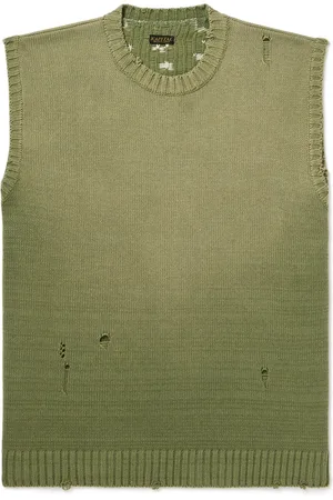 KAPITAL 5G Distressed Cotton-Blend Jacquard Sweater Vest