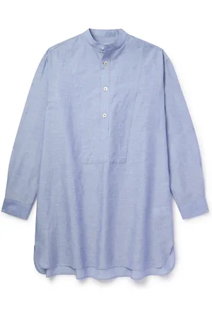 Loro Piana Suwako Grandad-Collar Striped Linen and Cotton-Blend Shirt