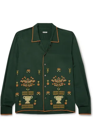 BODE Paddock Bead-Embellished Silk-Crepe Shirt