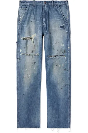 SAINT MXXXXXX Straight-Leg Distressed Paint-Spattered Jeans