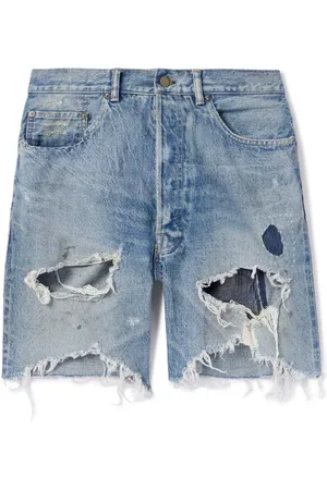 SAINT MXXXXXX Straight-Leg Distressed Denim Shorts