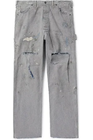SAINT MXXXXXX Straight-Leg Distressed Striped Paint-Splattered Jeans