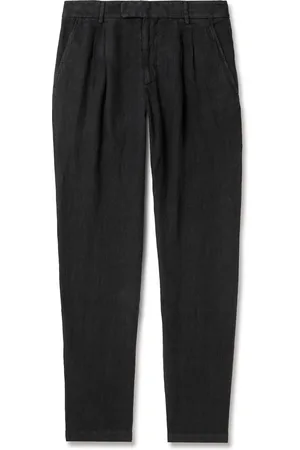 Mr P. Steve Tapered Pleated Organic Cotton and Linen-Blend Trousers