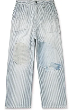 KAPITAL Hickoree Port Wide-Leg Striped Patchwork Cotton-Twill Trousers