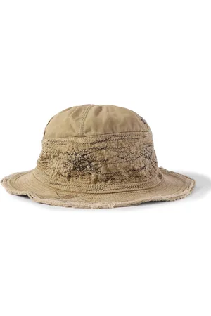 KAPITAL The Old Man and the Sea Buckled Distressed Cotton-Twill Bucket Hat