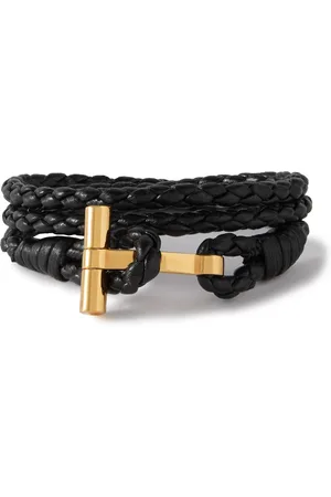 Tom Ford Woven Leather and Gold-Plated Wrap Bracelet