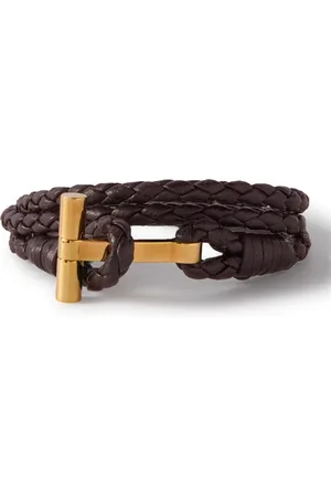 Tom Ford Woven Leather and Gold-Plated Wrap Bracelet