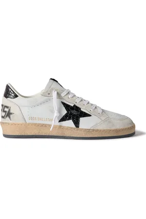 Golden Goose Ball Star Distressed Suede-Trimmed Leather Sneakers