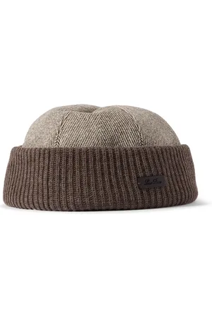 Loro Piana Logo-Appliquéd Herringbone Cotton-Blend and Ribbed-Knit Beanie
